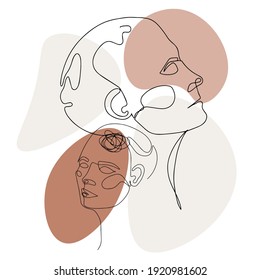 Caras abstractas modernas. Línea continua. Diseño de vectores para afiches, tarjetas, bandas, bolsas y camisetas.