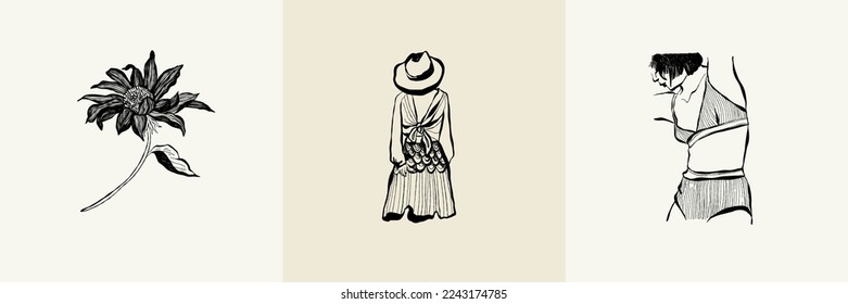 Modern abstract women. Minimalism concept. Female body, fashion. Matisse style. . Contemporary silhouette of woman. Hand drawn trendy vector posters, illustrations for print.