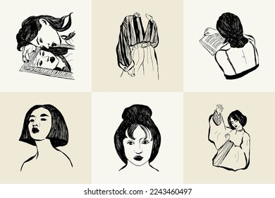 Modern abstract women. Minimalism concept. Female body, fashion. Matisse style. . Contemporary silhouette of woman. Hand drawn trendy vector posters, illustrations for print.
