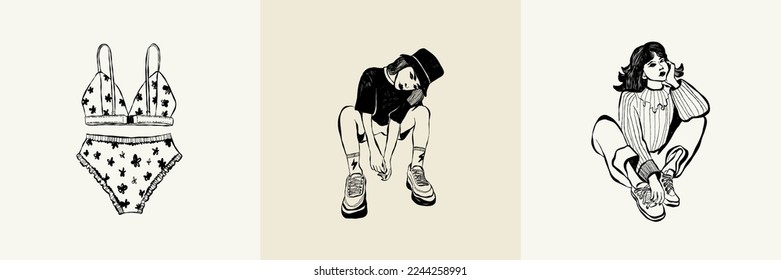 Modern abstract women. Minimalism concept. Female body, fashion. Matisse style. . Contemporary silhouette of woman. Hand drawn trendy vector posters, illustrations for print.