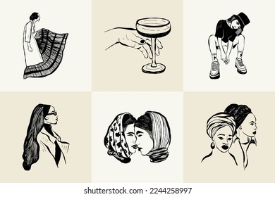 Modern abstract women. Minimalism concept. Female body, fashion. Matisse style. . Contemporary silhouette of woman. Hand drawn trendy vector posters, illustrations for print.