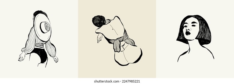 Modern abstract women. Minimalism concept. Female body, fashion. Matisse style. . Contemporary silhouette of woman. Hand drawn trendy vector posters, illustrations for print.