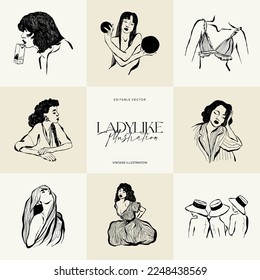 Modern abstract women. Minimalism concept. Female body, fashion. Matisse style. . Contemporary silhouette of woman. Hand drawn trendy vector posters, illustrations for print.