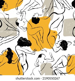 Modern abstract womens seamless pattern. Hand drawn outline trendy illustration. Black colors