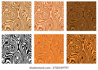 Conjunto de patrón de Vector de grano de madera Abstractas moderno - Fondos de textura de remolino orgánico sin costuras en varios Colores, Diseño gráfico de archivo EPS aislado