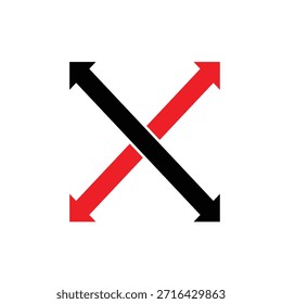 Modern Abstract X Arrow Logo - Red and Black Crossed Double Headed Arrows for Logistics Navigation and Business Growth Vector Illustration.