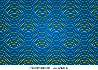 Línea ondulada abstracta moderna del color amarillo al azul del gradiente en el fondo azul, diseño de la Ilustración vectorial
