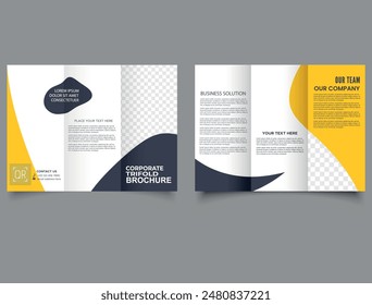 Modern abstract yellow trifold brochure. Template for Corporate Business Promotion Marketing. Vector