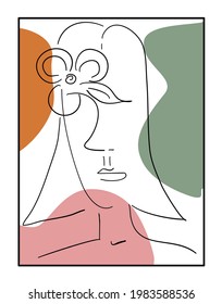 abstracción moderna del rostro de una mujer con líneas. Ilustración vectorial hecha a mano para su diseño moderno, impresión, decoración. concepto minimalista.