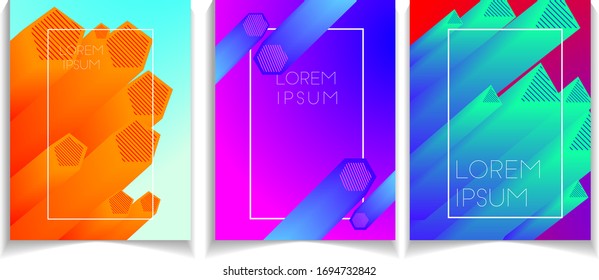 Modern abstracts cover sets. Yellow and orange garage in pentagon, blue and purple gradation in hexagone, and Tosca and blue gradation in triangle