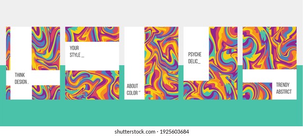 Modern abstrct hand drawn cover psychedelic groovy collection set. Vector illustration