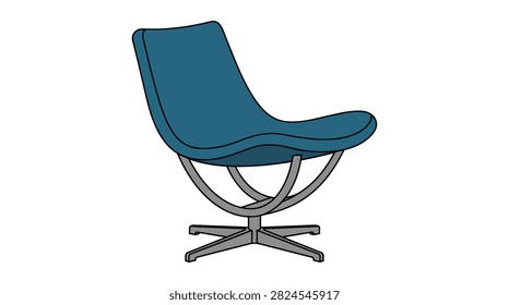 Modern accent chair featuring deep blue fabric seat and sculptural metal base for contemporary living room interior decor.