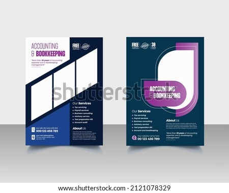 Modern Accounting and Bookkeeping Services or Tax Preparation Service Flyer or Poster, Leaflet or Budget Management Service Flyer Template Design
