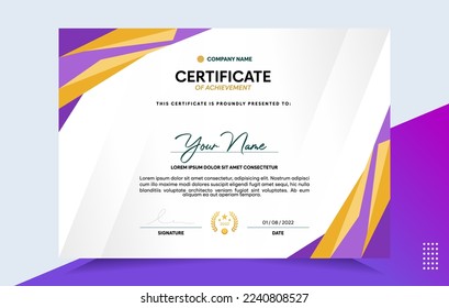 Modern of achievement certificate template. For award, business, and education needs. Vector Illustration