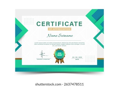 Modern achievement certificate template Vector blank design.Green gradations.Colorful design.Vector illustration. eps 10	
