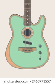 Modern acoustic electric guitar in detailed vector illustration. Created in the style of retro