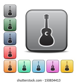 Modern Acoustic Guitar Icon.  Square Vector Icon with Different Color Variations.