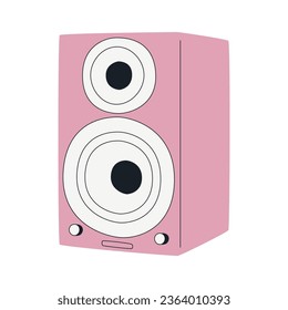 Modern acoustic system pink audio speaker icon isometric vector illustration. Electronic bass device for listening music enjoying sound melody isolated. Stereo technology media for party