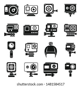 Modern action camera icons set. Simple set of modern action camera vector icons for web design on white background