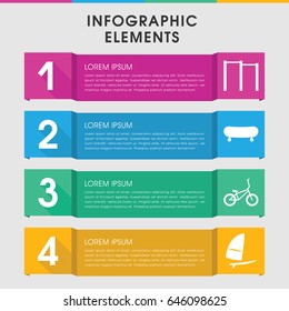 Modern active infographic template. infographic design with active icons includes windsurfing, bicycle. can be used for presentation, diagram, annual report, web design.