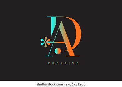 A modern AD monogram logo featuring sleek typography with a vibrant teal-to-orange gradient. Decorative geometric elements and clean layout on a dark background create a stylish, creative brand identi