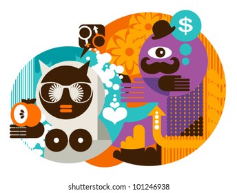 Modern Adam and Eve. Abstract vector illustration.