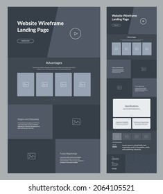 Modern and adaptive one page website design template. Landing page wireframe.