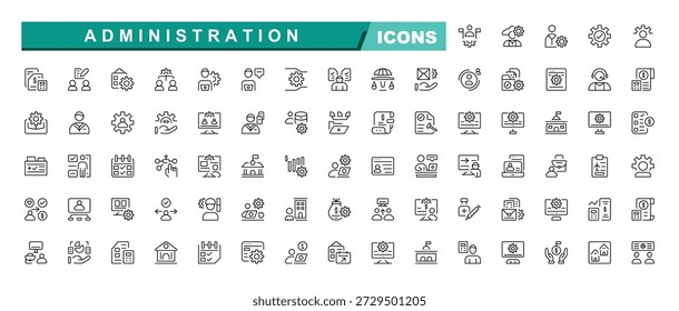 Moderne Verwaltung Icon Set Gliederung mit Büro, Verwaltung, Verwaltung, Support, Dokument, Zeit, Dateneingabe, Bearbeitbare Vektorgrafik.