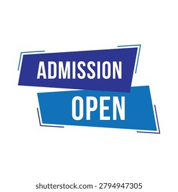 Modern Admission Open banner vector featuring bold typography in blue geometric labels. Clean educational announcement design ideal for school admissions, college enrollment campaigns, university applications, coaching centers, training institutes, social media promotions, posters, flyers, websites, and marketing materials related to student recruitment.