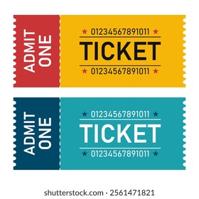 Modern Admit One Ticket design. Ticket for cinema, concert, movie, play, party, event, circus, carnival, film, festival, pass. Vector illustration