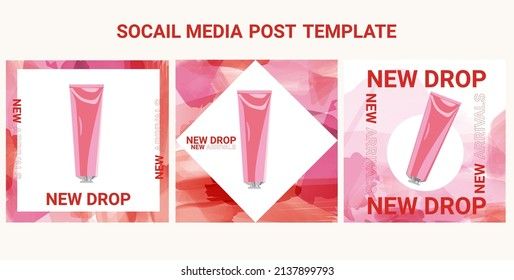 Modern ads and bottle skin care light pink background with hand  brush effect and flower.