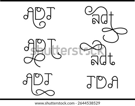 Modern ADT Emblem Logo in Stylized Alphabet Calligraphy, Luxury ADT Lettering Logo: A and D T Intertwined Calligraphic Mark
