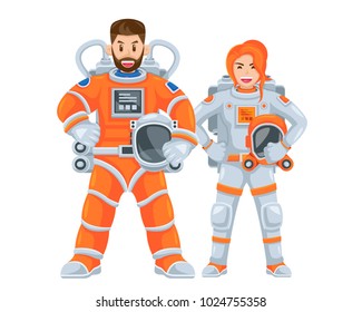 Modern Adult Astronaut Couple Character Illustration