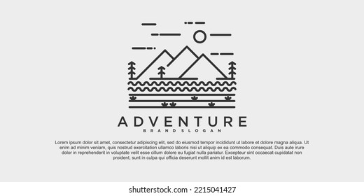 Modern adventure logo vector design with unique line art style Premium Vektor