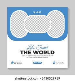 Modern adventure social media post design travel promotion banner template