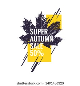 Modern advertising poster for sales with the image of leaves. Vector template.
