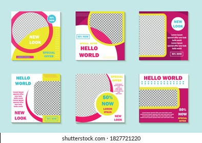 Banner web cuadrado de publicidad moderna para aplicaciones móviles en redes sociales. Elegante venta y descuento de antecedentes promocionales con un patrón abstracto. Distribución por correo electrónico de diseños de anuncios.