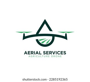 modern aerial drone logo design template. Agriculture landscape drone logo