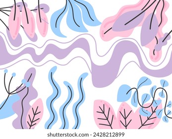 Modern aesthetic background with abstract shapes and leaves