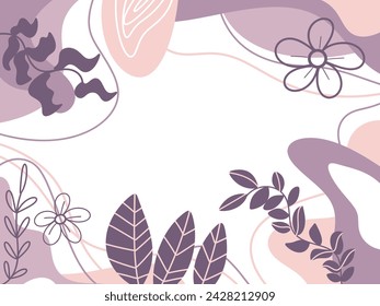 Modern aesthetic background with abstract shapes and leaves