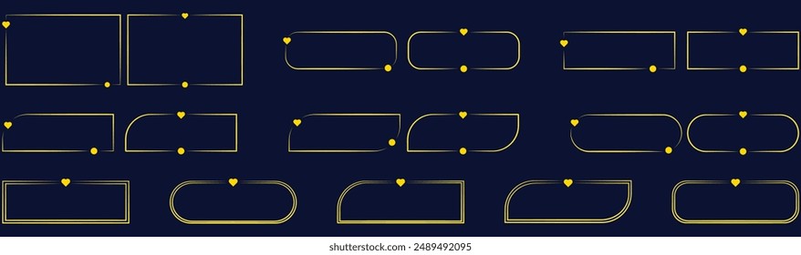 Modern aesthetic golden minimalist linear arch with different geometric shapes. Trendy line elements set, Ornament frames and borders with twinkle stars and flower