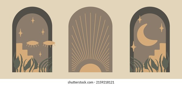 Moderne, ästhetische Illustrationen mit architektonischen Elementen