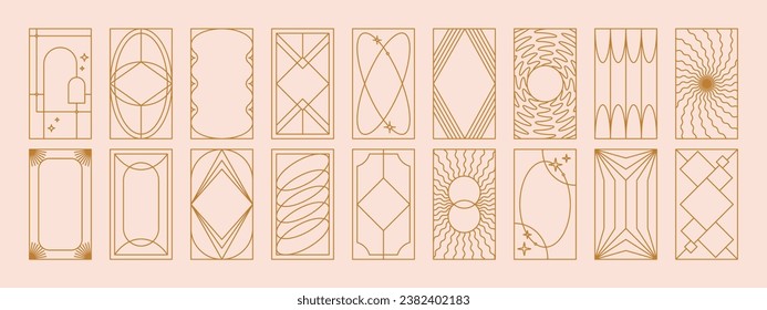Modern aesthetic linear frame collection. Arch frames with sparkles and geometric forms for social media or poster design.