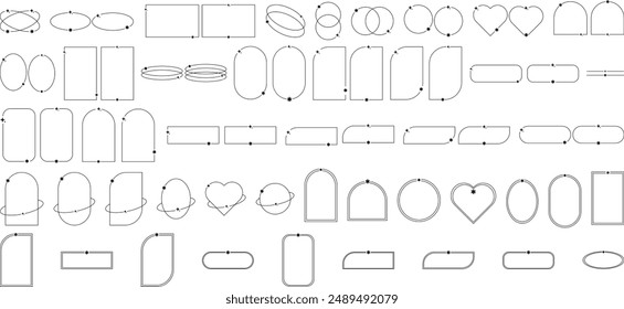 Modern aesthetic minimalist linear arch with different geometric shapes. Trendy line elements set, Ornament frames and borders with twinkle stars and flower