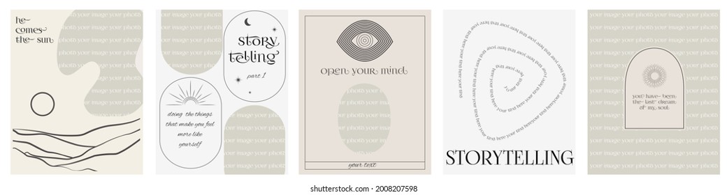 Modern Aesthetic post template. Design backgrounds for social media with a place for a photo and motivation quotes. Editable vector illustration.