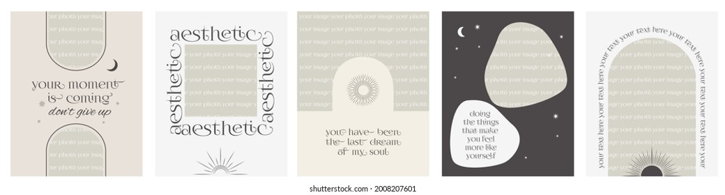 Modern Aesthetic post template. Design backgrounds for social media with a place for a photo and motivation quotes. Editable vector illustration.
