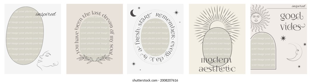 Modern Aesthetic post template. Design backgrounds for social media with a place for a photo and motivation quotes. Editable vector illustration.