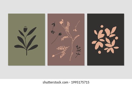 Modern aesthetic posters with hand drawn floral illustrations. Flowers silhouettes. Great for interior decor, wall art, tote bag, t-shirt print.
