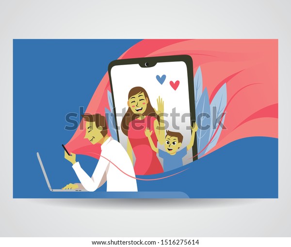 Modern Aesthetic Video Call Illustration Blue People Technology