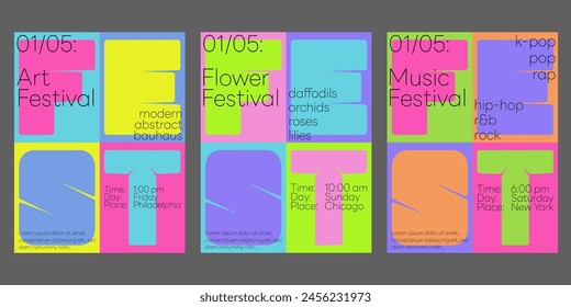 Modern Aesthetics Posters Collection. Vector Design. Mimimal Geometric Placards. Festival Brochure, Flayer and Banner.